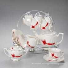 Porcelain tea set with metal rack JXSK001